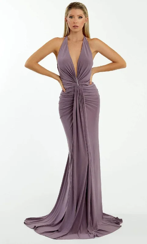 Nicole Bakti 7066 - Halter V-Neck Evening Dress Halter party dresses