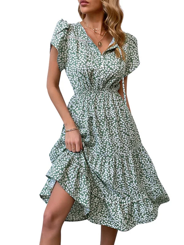 Blue Zone Planet | Green Printed Dress Satin floral dresses