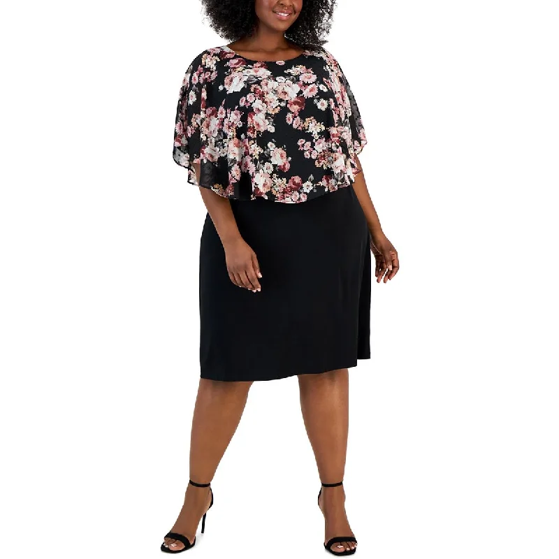 Connected Apparel Womens Plus Chiffon Floral Popover Shift Dress Plus size floral dresses