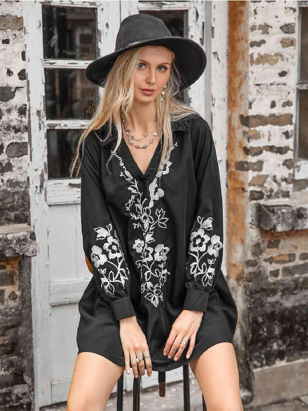 Floral Collared Neck Long Sleeve Dress Best floral dresses for work