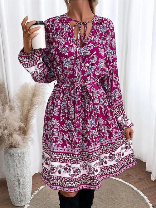 Floral Tie Neck Balloon Sleeve Dress Garden party floral dresses