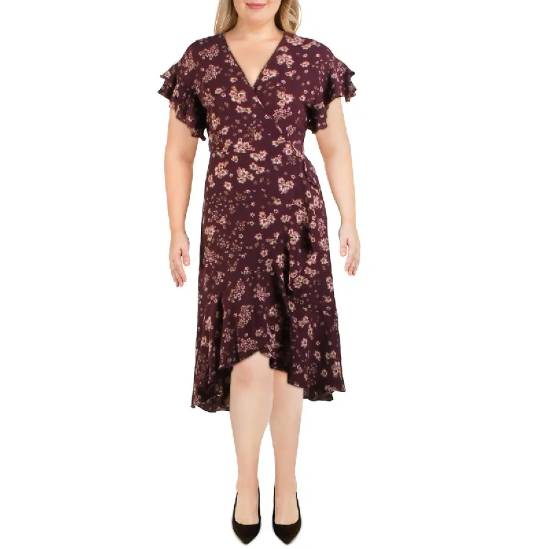 Max Studio Womens Floral Hi-Low Wrap Dress Best floral dresses for plus size