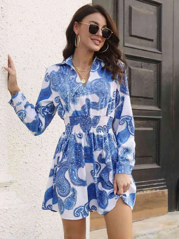 Paisley Print Johnny Collar Smocked Dress Wrap floral dresses