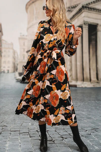 Printed Half Button Tie-Waist Pleated Dress Revolve floral dresses