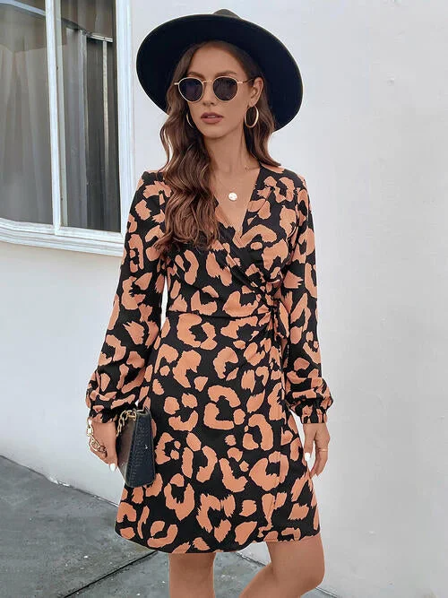 Printed Surplice Long Sleeve Dress Birthday floral dresses