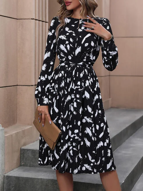 Printed Tie Back Long Sleeve Dress Date night floral dresses