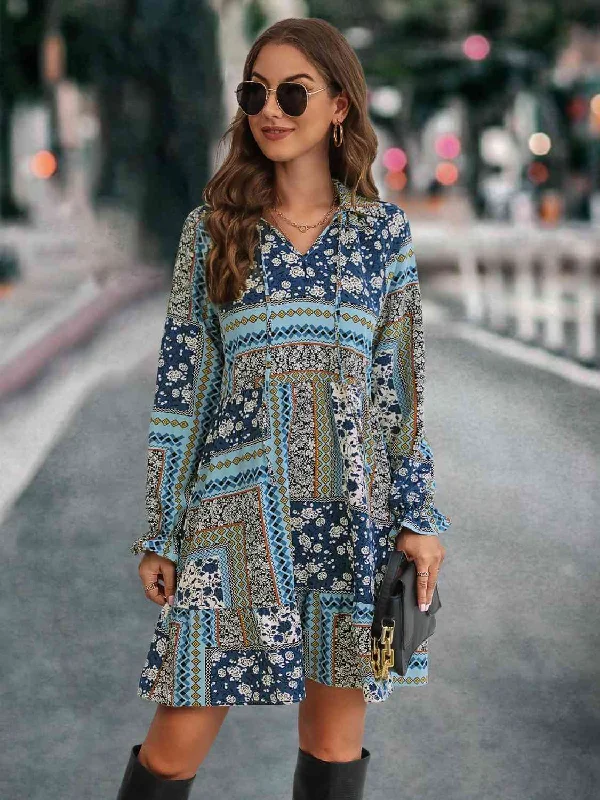 Printed Tie Front Flounce Sleeve Dress Best floral dresses for beach vacations