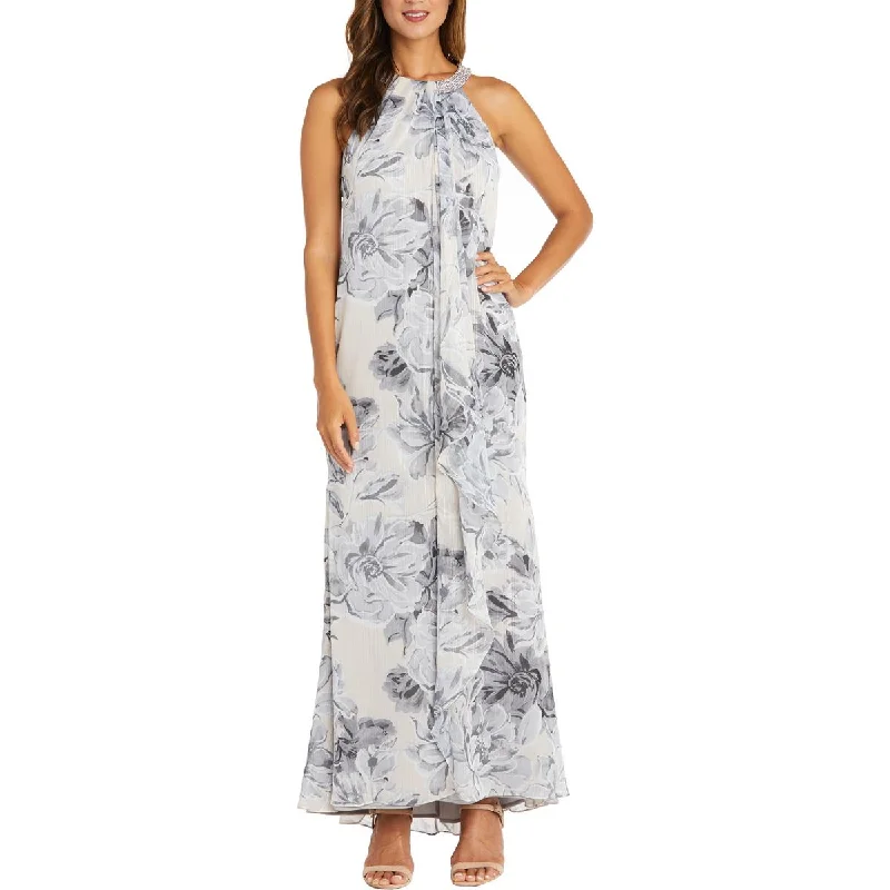 R&M Richards Womens Embellished Floral Print Halter Dress Cottagecore floral dresses