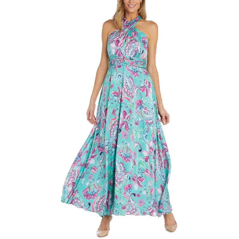 R&M Richards Womens Floral Print Long Halter Dress Preppy floral dresses