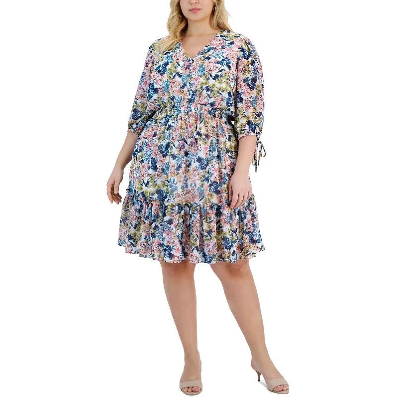 Taylor Womens Plus Knee Length Floral Print Fit & Flare Dress Chiffon floral dresses