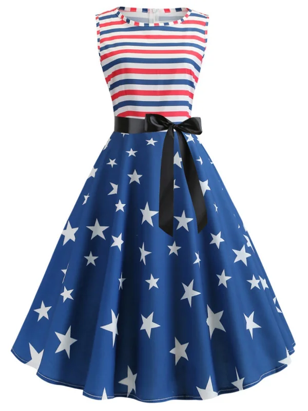 1950s American Stars Stripe Belted Dress Preppy unclassified dresses