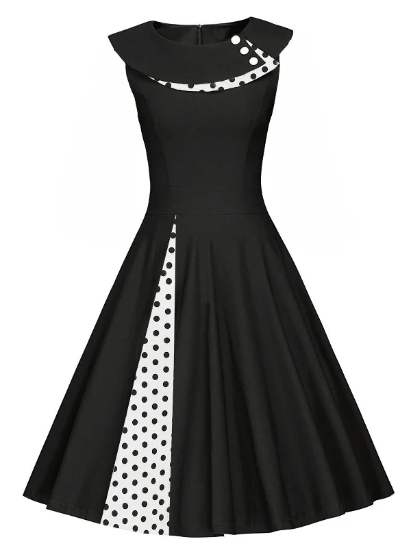 1950s Polka Dot Patchwork Swing Dress Flowy unclassified dresses