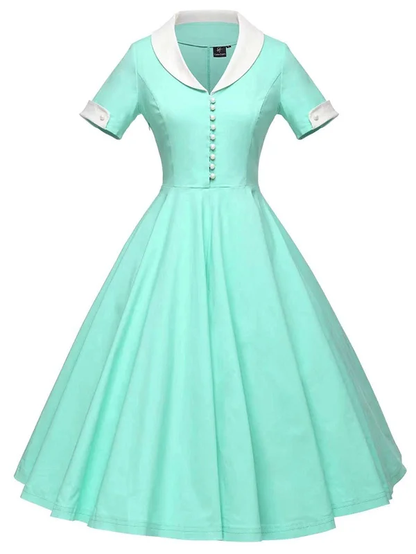 1950s Solid Turndown Collar Swing Dress Casual unclassified dresses