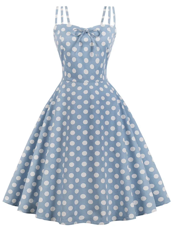 1950s Spaghetti Strap Polka Dot Dress Long unclassified dresses