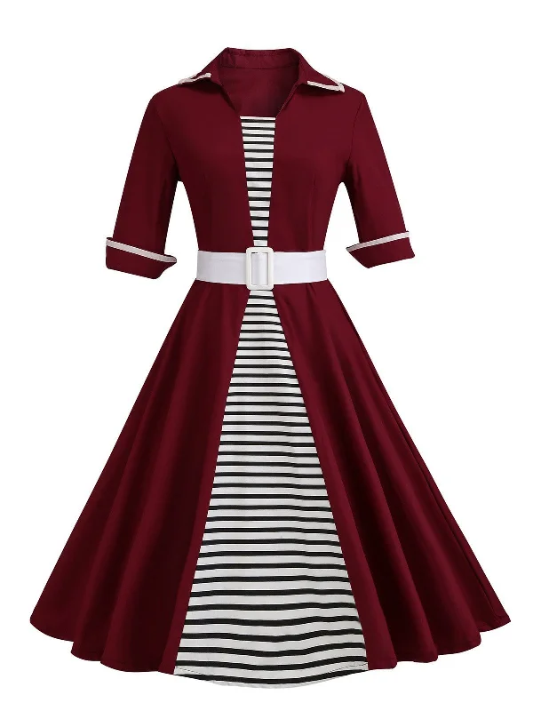 1950s Stripe Patchwork Swing Dress Wedding guest unclassified dresses