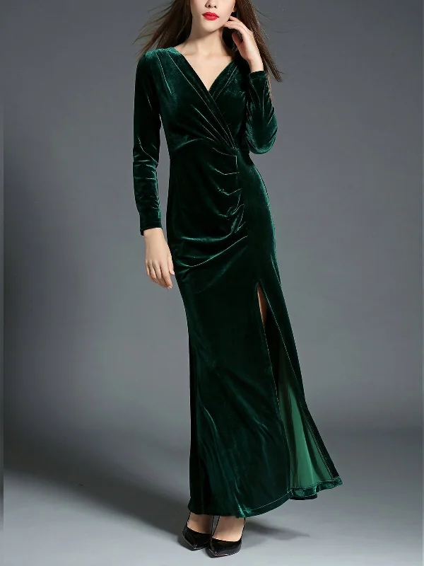 1950s Velvet Solid Wrap Dress Beach unclassified dresses