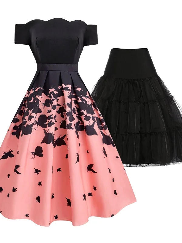 2PCS Top Seller 1950s Butterfly Dress & Black Petticoat Embroidered unclassified dresses