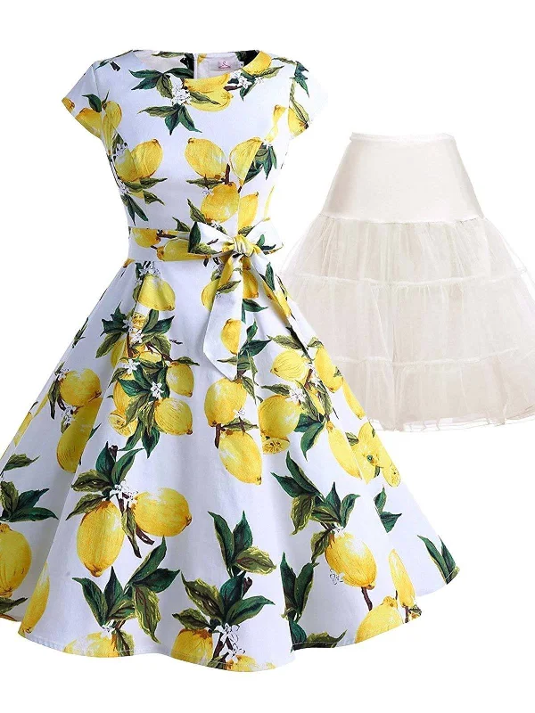 2PCS Top Seller 1950s Lemon Belted Swing Dress & White Petticoat Boho unclassified dresses