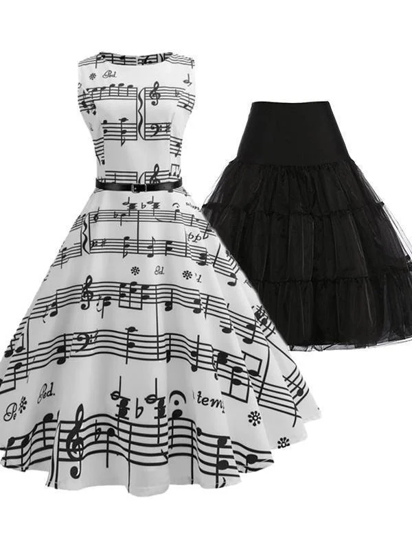 2PCS Top Seller 1950s Music Note Dress & Black Petticoat Polka dot unclassified dresses