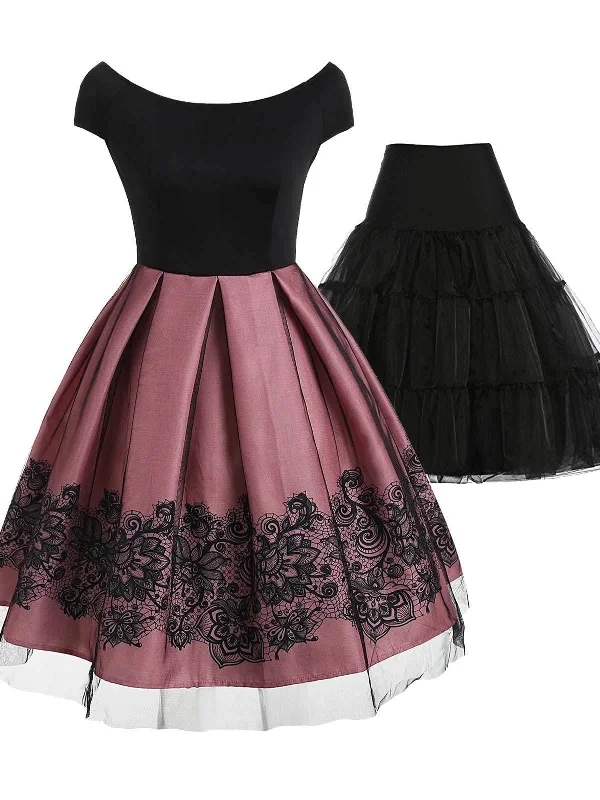 2PCS Top Seller 1950s Off Shoulder Dress & Black Petticoat Chiffon unclassified dresses