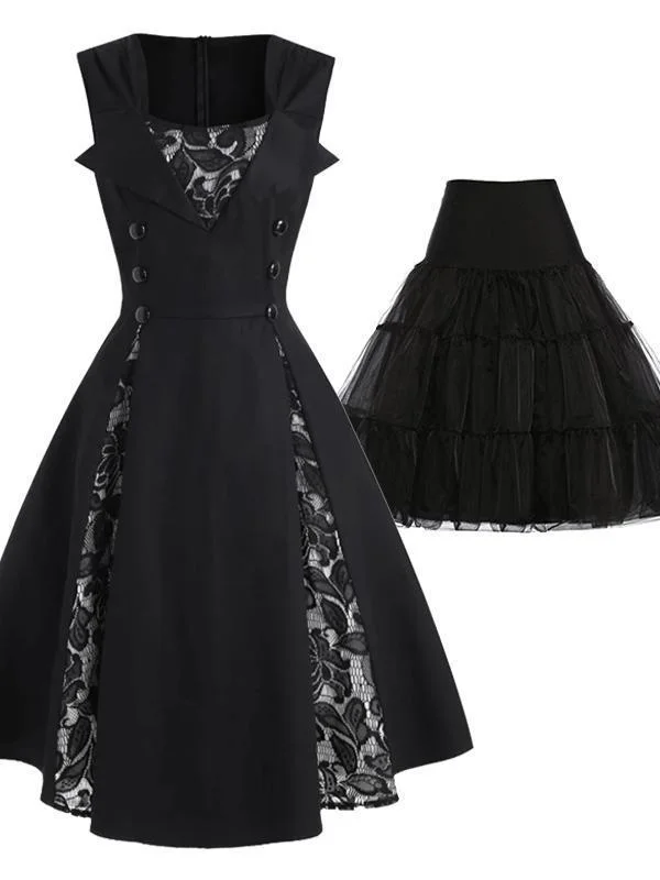 2PCS Top Seller 1950s Patchwork Swing Dress & Black Petticoat Gothic unclassified dresses