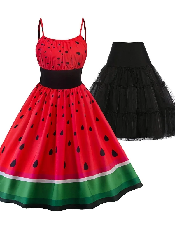 2PCS Top Seller 1950s Watermelon Dress & Black Petticoat Lace unclassified dresses