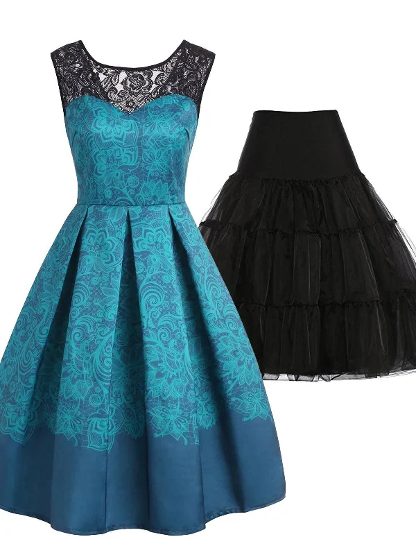 2PCS Top Seller Blue 1950s Dress & Black Petticoat Stretchy unclassified dresses