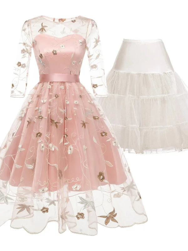 2PCS Top Seller Pink 1950s Dress & White Petticoat Party unclassified dresses