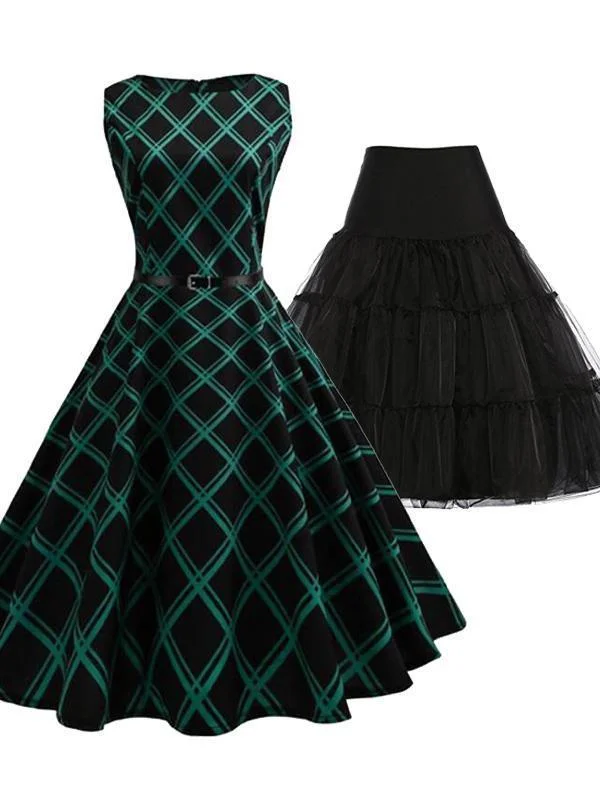 2PCS Top Seller Plaid 1950s Dress & Black Petticoat Dark color unclassified dresses