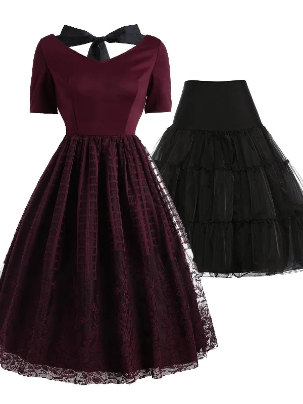 2PCS Top Seller Wine Red 1950s Dress & Black Petticoat Club unclassified dresses