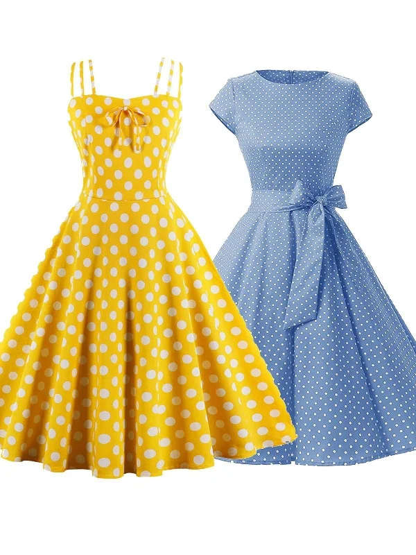 2PCS Top Seller Yellow & Blue Polka Dot 1950s Dresses Graduation unclassified dresses