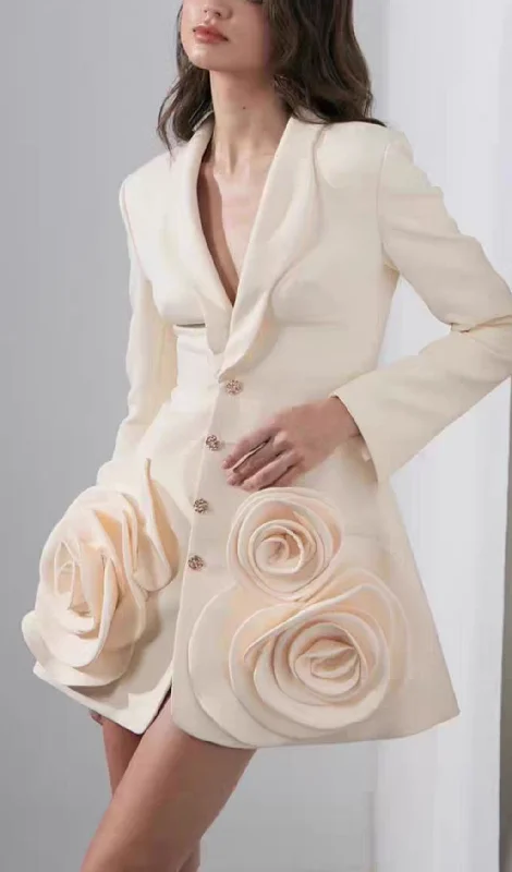 3D FLOWER BLAZER DRESS IN BEIGE Smocked unclassified dresses