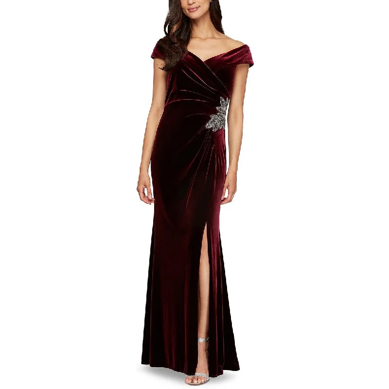 Alex Evenings Womens Velvet Off-The-Shoulder Evening Dress Chic unclassified dresses