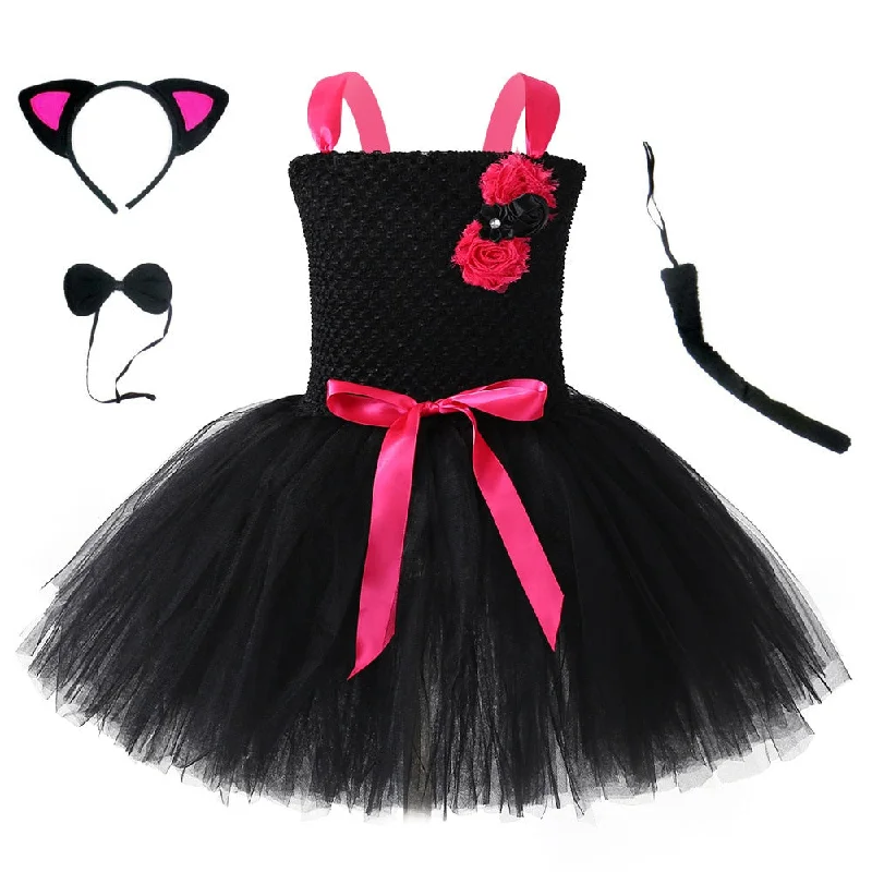 Baby Girls Black Cat Dress for Kids Birthday Outfits Toddler Girl Halloween Costumes Children Animal Dresses with Headband Set Graduation unclassified dresses