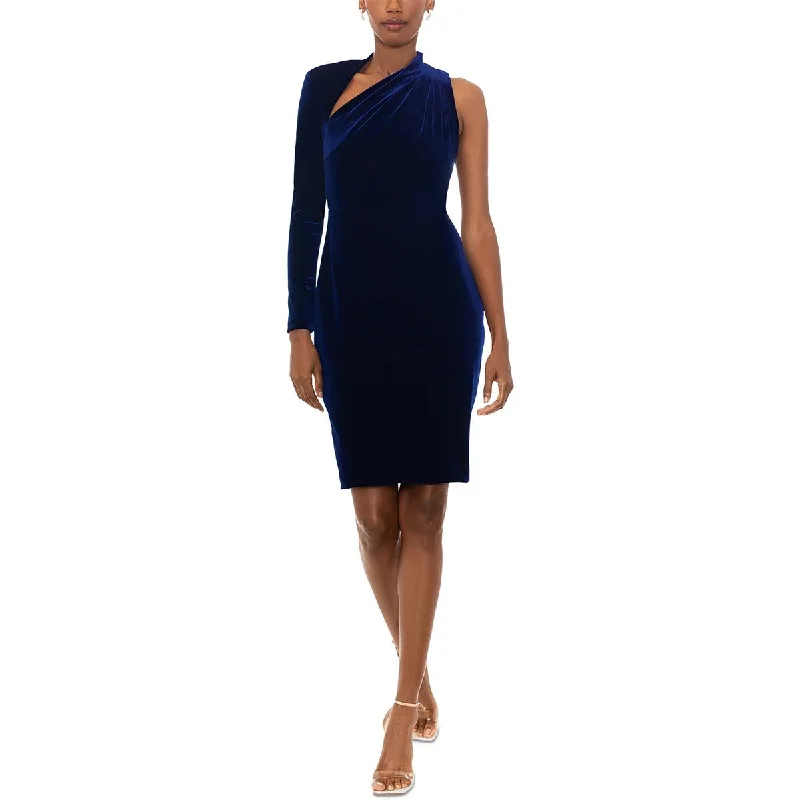 Betsy & Adam Womens Petites Velvet Asymmetric Neck Sheath Dress Minimalist unclassified dresses