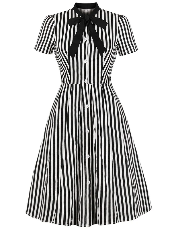 Black 1940s Stripe Bow Dress Sequin unclassified dresses