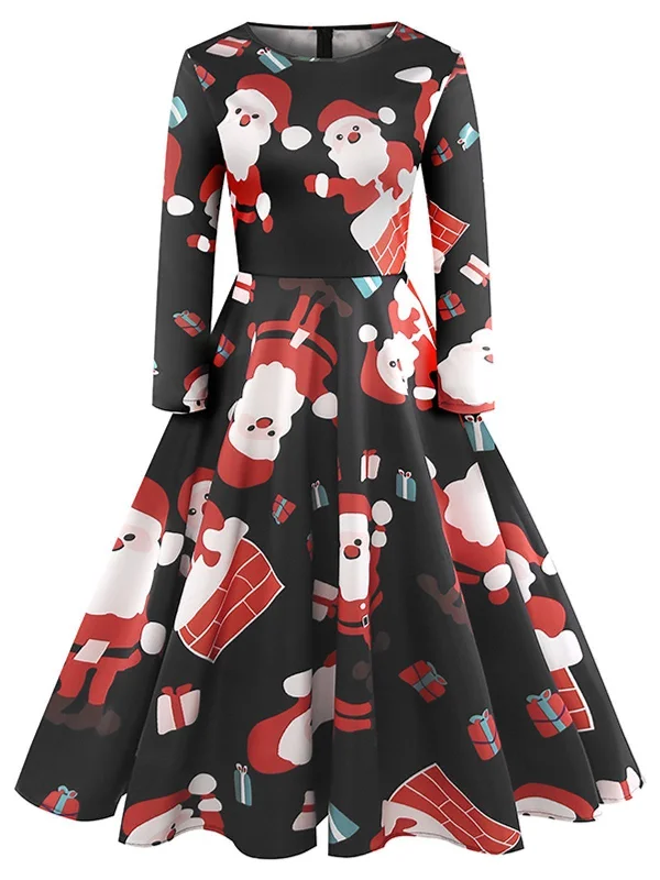 Black 1950s Christmas Santa Claus Dress Winter unclassified dresses