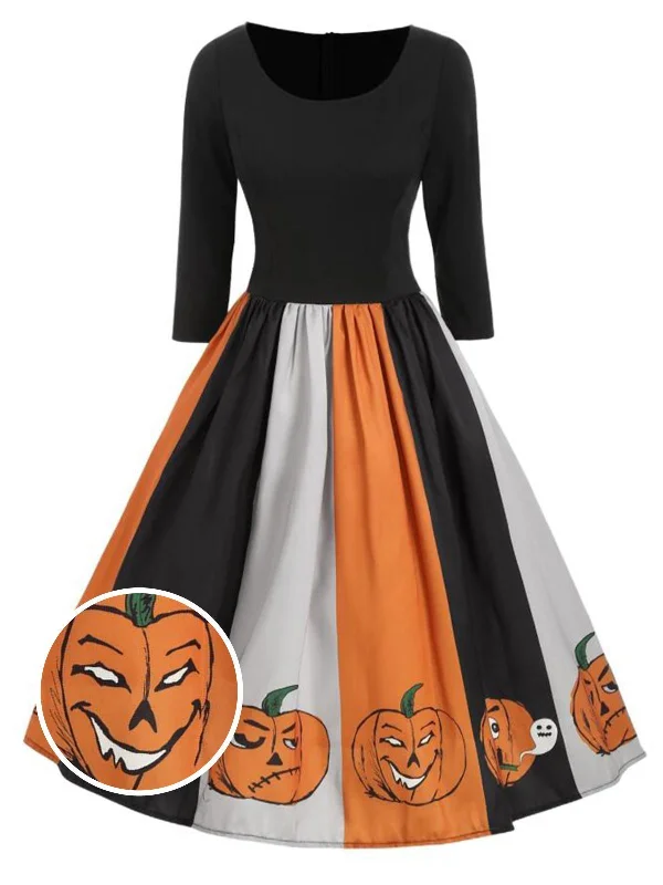 Black 1950s Halloween Pumpkin Dress Breathable unclassified dresses