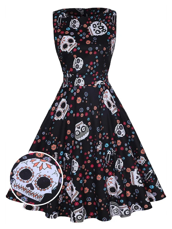 Black 1950s Halloween Skull Dress Stretchy unclassified dresses