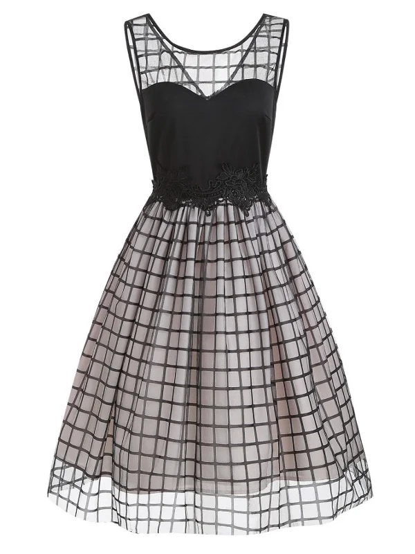 Black 1950s Plaid Mesh  Dress Stretchy unclassified dresses