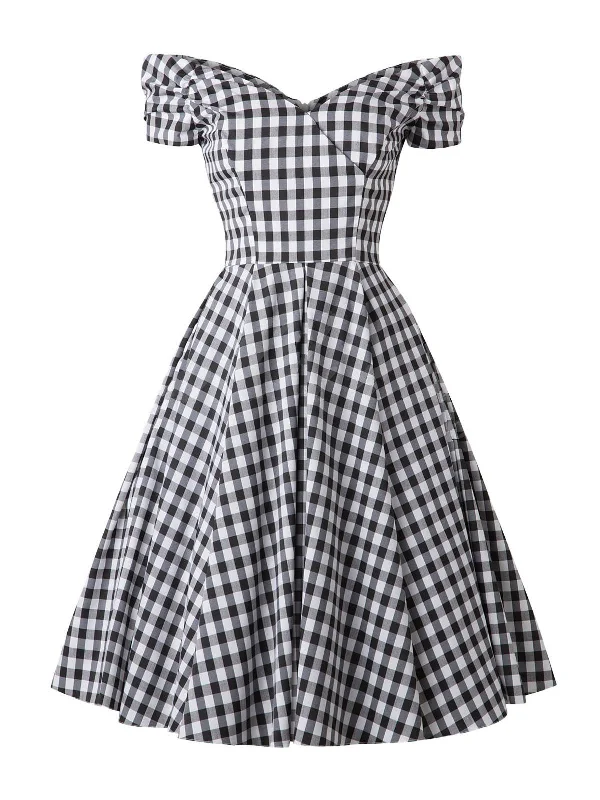 Black 1950s Plaid Swing Dress Street style unclassified dresses