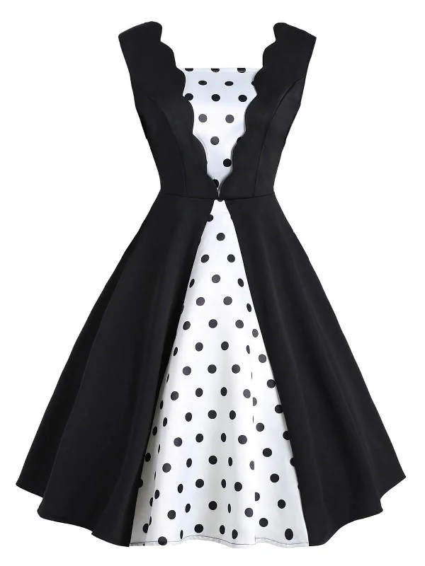 Black 1950s Polka Dot Patchwork Dress Lightweight unclassified dresses