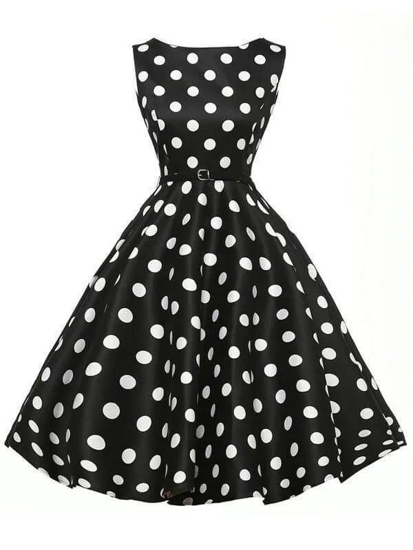 Black 1950s Polka Dot Belted Dress Wedding guest unclassified dresses