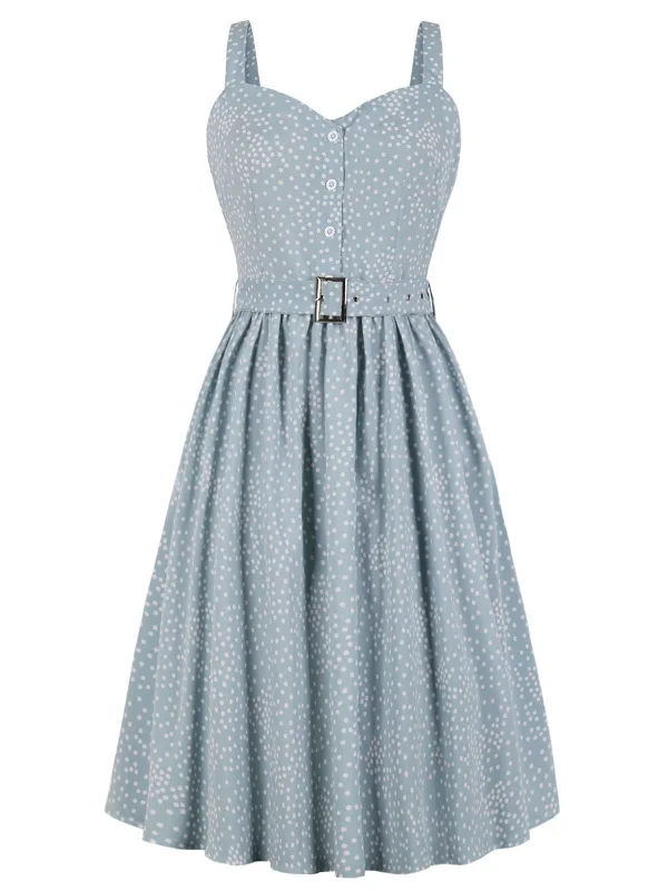 Blue 1940s Polka Dot Strap Dress Pastel unclassified dresses