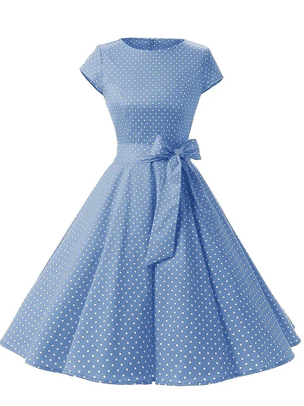 Blue 1950s Polka Dot Swing Dress Budget-friendly unclassified dresses