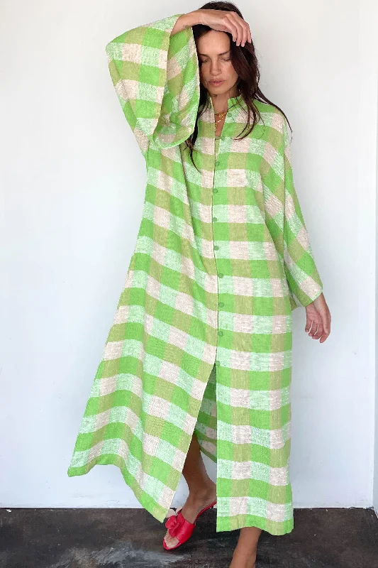 Caftan No. 856 Lime Check Satin unclassified dresses