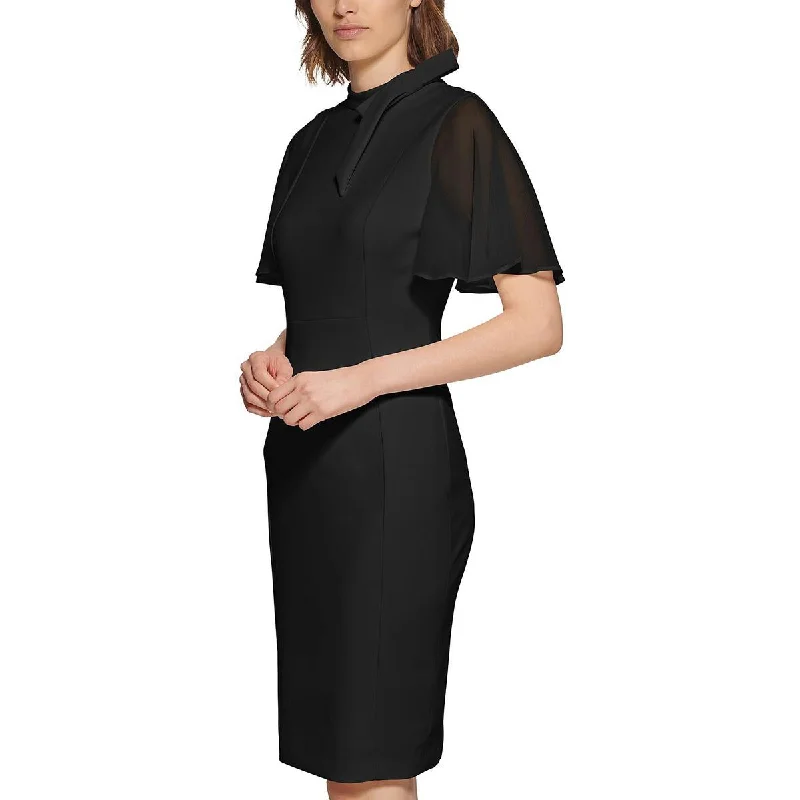 Calvin Klein Womens Flutter Sleeves Tie Neck Sheath Dress Formal unclassified dresses