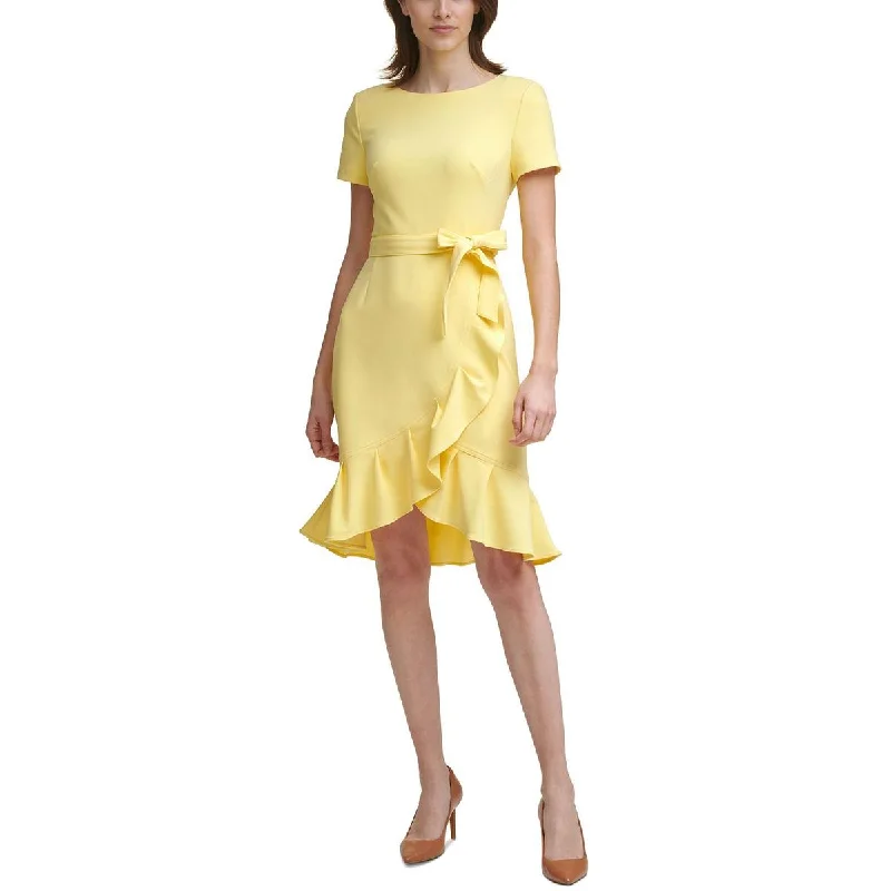 Calvin Klein Womens Petites Ruffle Hem Above Knee Fit & Flare Dress Wrap unclassified dresses