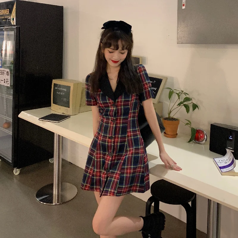 Check Ins Dress Female Korean Kawaii Cute Women's Dresses Japanese Harajuku Vintage Ladies Ulzzang Clothing For Women A-line unclassified dresses