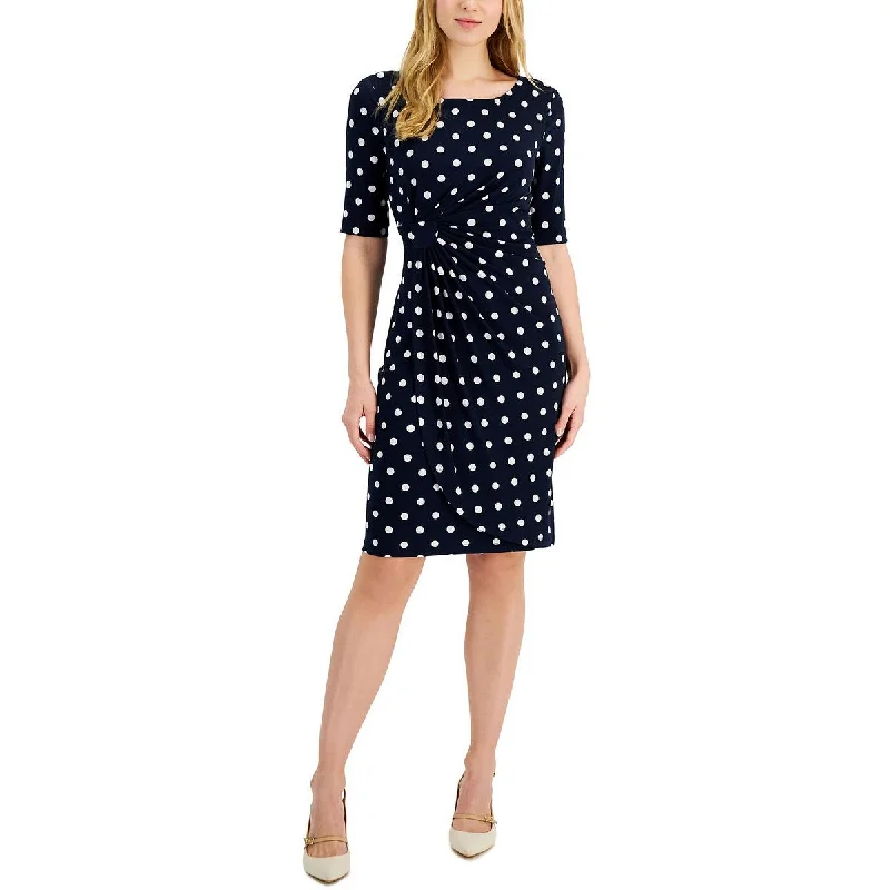 Connected Apparel Womens Petites Polka Dot Ruched Sheath Dress Casual chic unclassified dresses